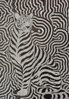Black and White Majesty by Oxana Lazari, 2026, acrylic dot art painting, 70x100 cm