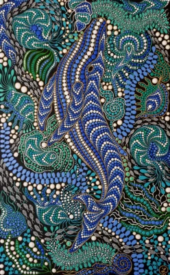 Lotus Serenity by Oxana Lazari, 2023, acrylic dot art painting, 50x60 cm