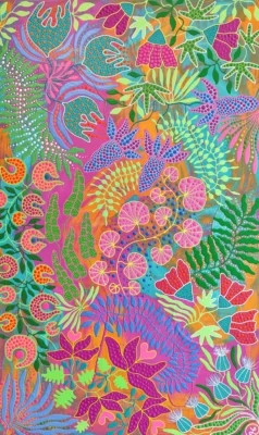 Botanical Dream by Oxana Lazari, 2026, acrylic dot art painting, 60x100 cm