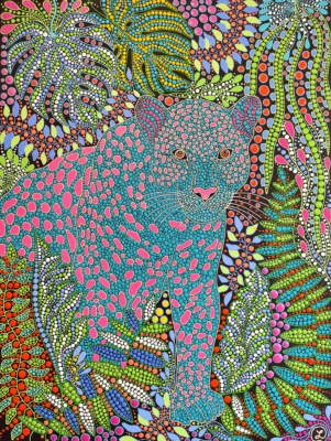 Enchanted Jungle by Oxana Lazari, 2024, acrylic dot art painting, 60x80 cm