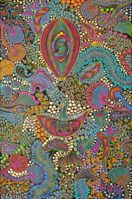 Lucky Duck in Wonderland by Oxana Lazari, 2022, acrylic dot art painting, 60x90 cm