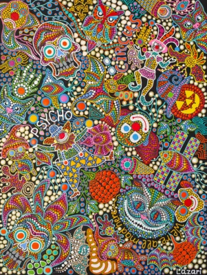 Psycho Circus by Oxana Lazari, 2022, acrylic dot art painting, 60x80 cm