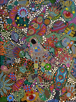 Space 4 by Oxana Lazari, 2023, acrylic dot art painting, 60x80 cm