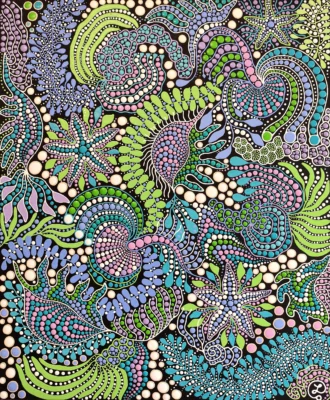 Underwater Garden by Oxana Lazari, 2024, acrylic dot art painting, 50x60 cm