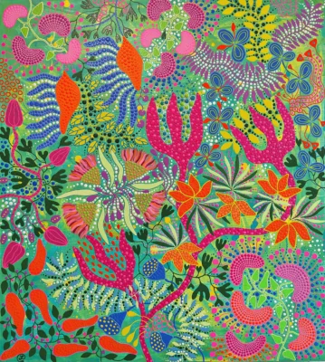Wild Flora by Oxana Lazari, 2025, acrylic dot art painting, 90x100 cm