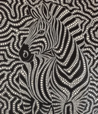 Zebra Labyrinth by Oxana Lazari, 2025, acrylic dot art painting, 60x70 cm