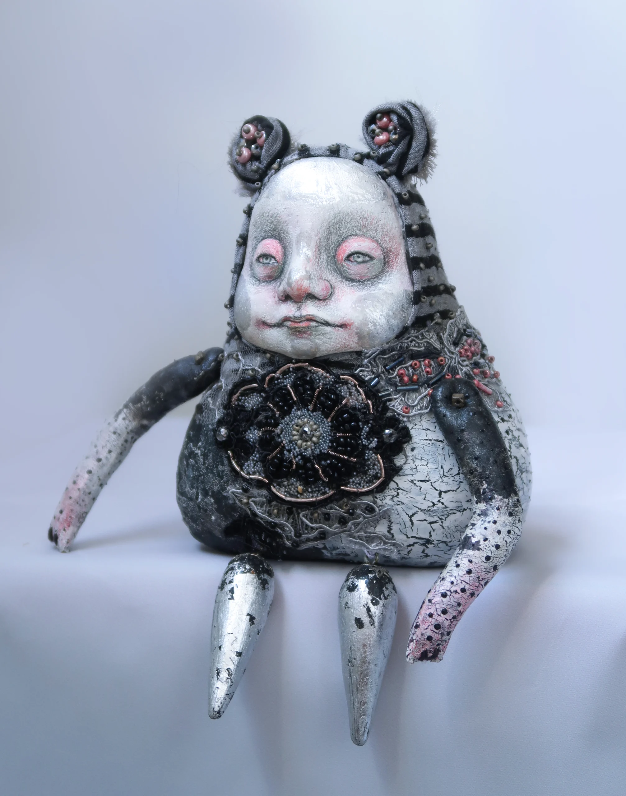 Bipolar Disorder art doll by Tatiana Pundeva, handcrafted collectible piece exploring emotional duality and inner states, 15x15 cm, 2021, contemporary art doll