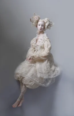 Bride art doll by Tatiana Pundeva, handcrafted collectible doll with elegant bridal design, 65x20 cm, 2025, one-of-a-kind contemporary art piece