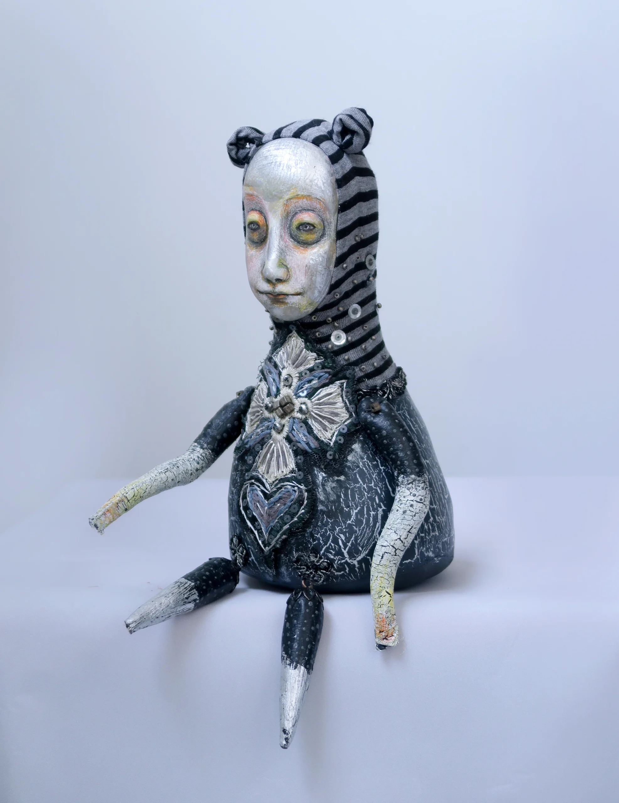 Depression art doll by Tatiana Pundeva, handcrafted collectible piece exploring emotional depth, solitude and inner states, 20x15 cm, 2021, contemporary art doll