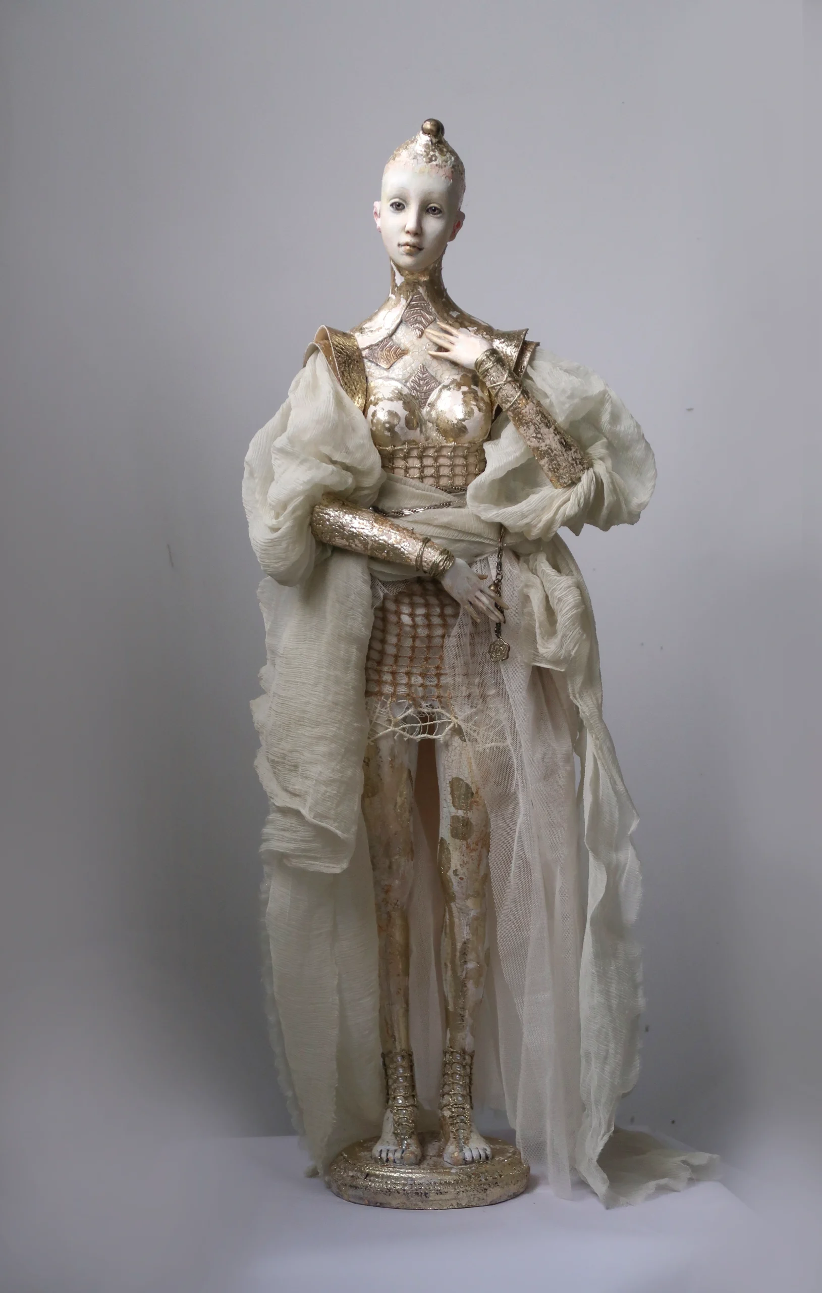 Goddess art doll by Tatiana Pundeva, handcrafted collectible piece symbolizing femininity, power and divine beauty, 70x25 cm, 2025, contemporary art doll