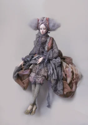 Muse art doll by Tatiana Pundeva, handcrafted collectible piece inspired by creativity, femininity and artistic expression, 65x20 cm, 2025