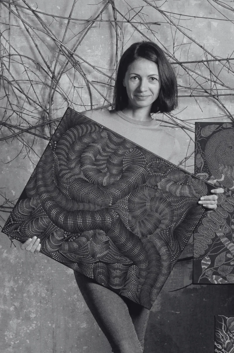 Portrait of Oxana Lazari, Moldovan contemporary artist known for decorative primitivism in dor art style