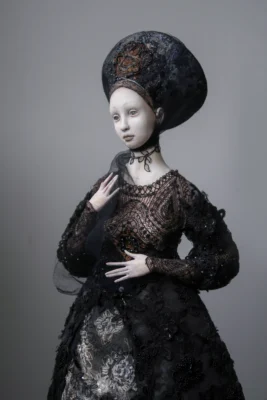 Wife art doll by Tatiana Pundeva, handcrafted collectible piece symbolizing femininity, partnership and devotion, 70x25 cm, 2025, contemporary art doll