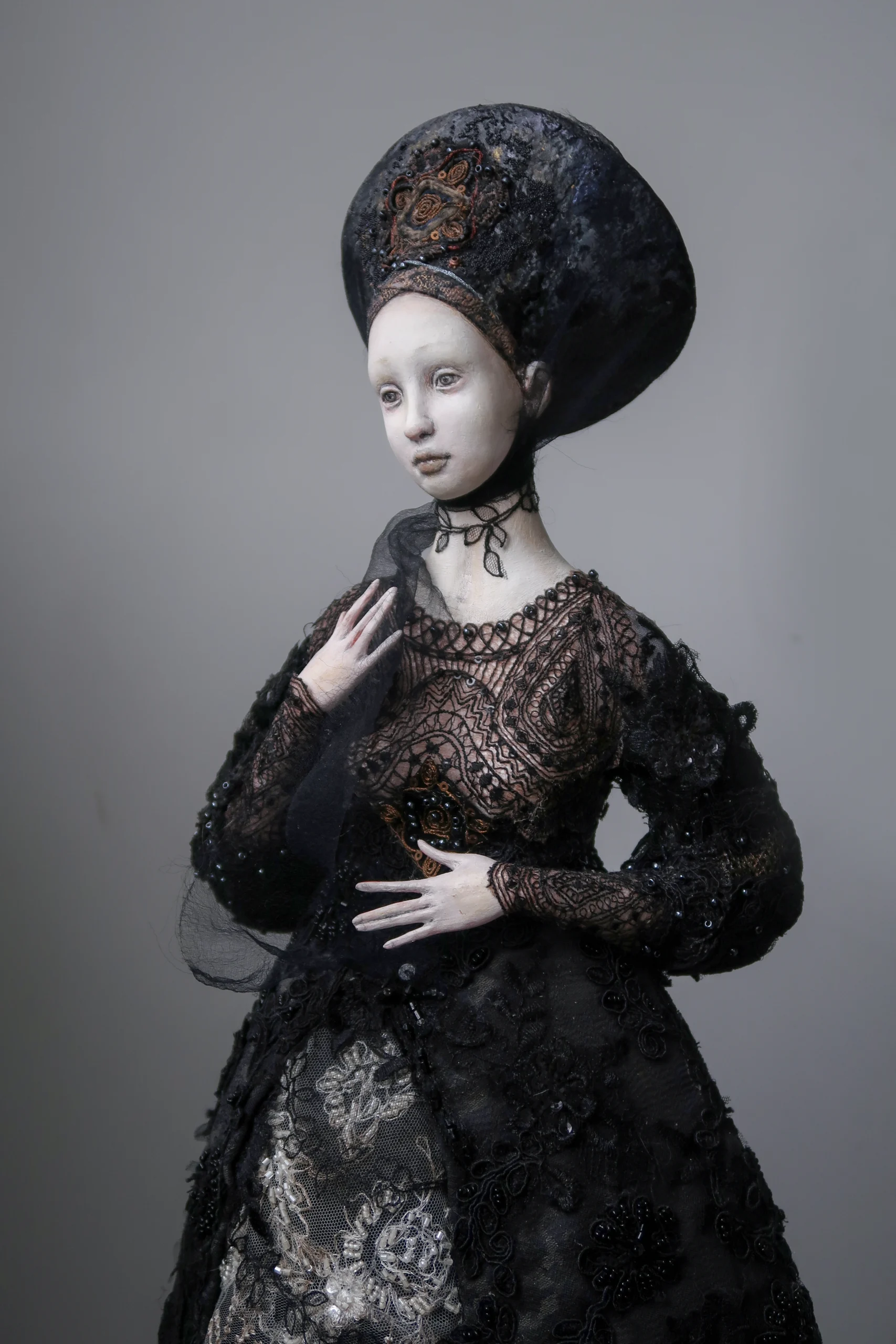 Wife art doll by Tatiana Pundeva, handcrafted collectible piece symbolizing femininity, partnership and devotion, 70x25 cm, 2025, contemporary art doll