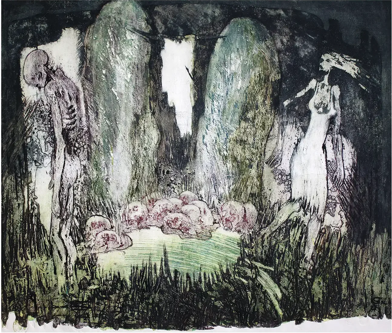 „Diaconu Gheorghii – Gelozia, gravură aquaforte color originală, 50x60 cm, realizată în 1996”