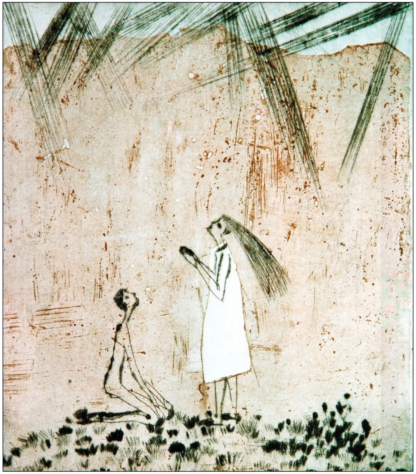 „Lucrarea „Familia” de Diaconu Gheorghii, gravură aquaforte pe hârtie, dimensiune 22x25 cm, creație din 1994”
