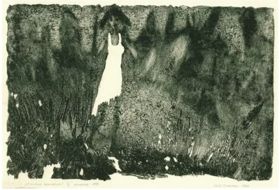 „Diaconu Gheorghii – Cimitirul celor înspăimântați, gravură aquaforte originală, 29x19 cm, realizată în 1994”