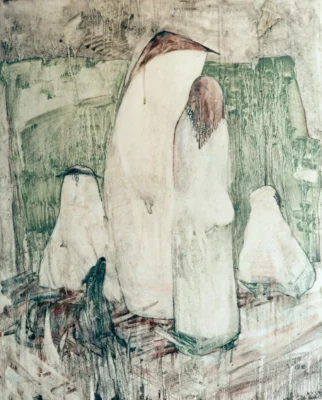 „Lucrarea „Urletul câinelui” de Gheorghii Diaconu, realizată în tehnică mixtă, dimensiune 70x80 cm, creație originală din 1998”