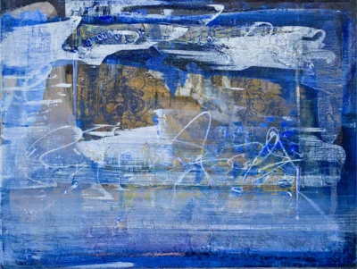 Oil on canvas artwork “Blue Flower” by Moldovan painter Florina Breazu, 71.3 × 95 cm, 2015.