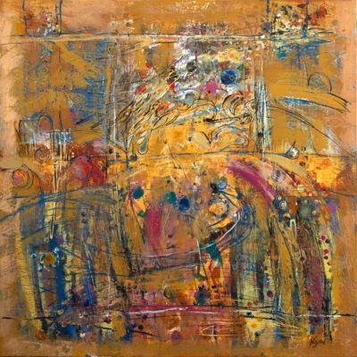 Abstract acrylic on canvas artwork “Nostalgia” by Moldovan abstract artist Andrei Negură, 100 × 100 cm, 2025.