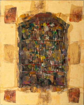Abstract acrylic on canvas artwork “Parchment I” by Moldovan abstract artist Andrei Negură, 100 × 80 cm, 2025.
