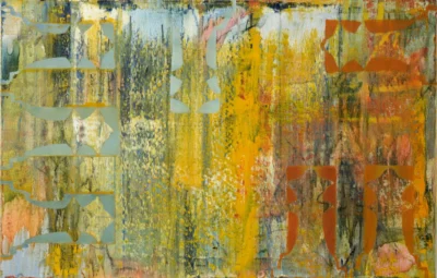 Oil on canvas artwork “Particles XXIV” by Moldovan painter Florina Breazu, 74.5 × 113.5 cm, 2022.