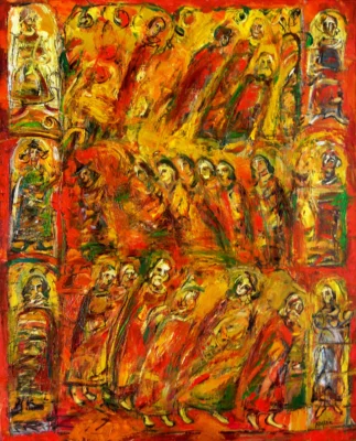 Figurative oil on canvas artwork “Procession II” by Moldovan abstract artist Andrei Negură, 100 × 80 cm, 2006.