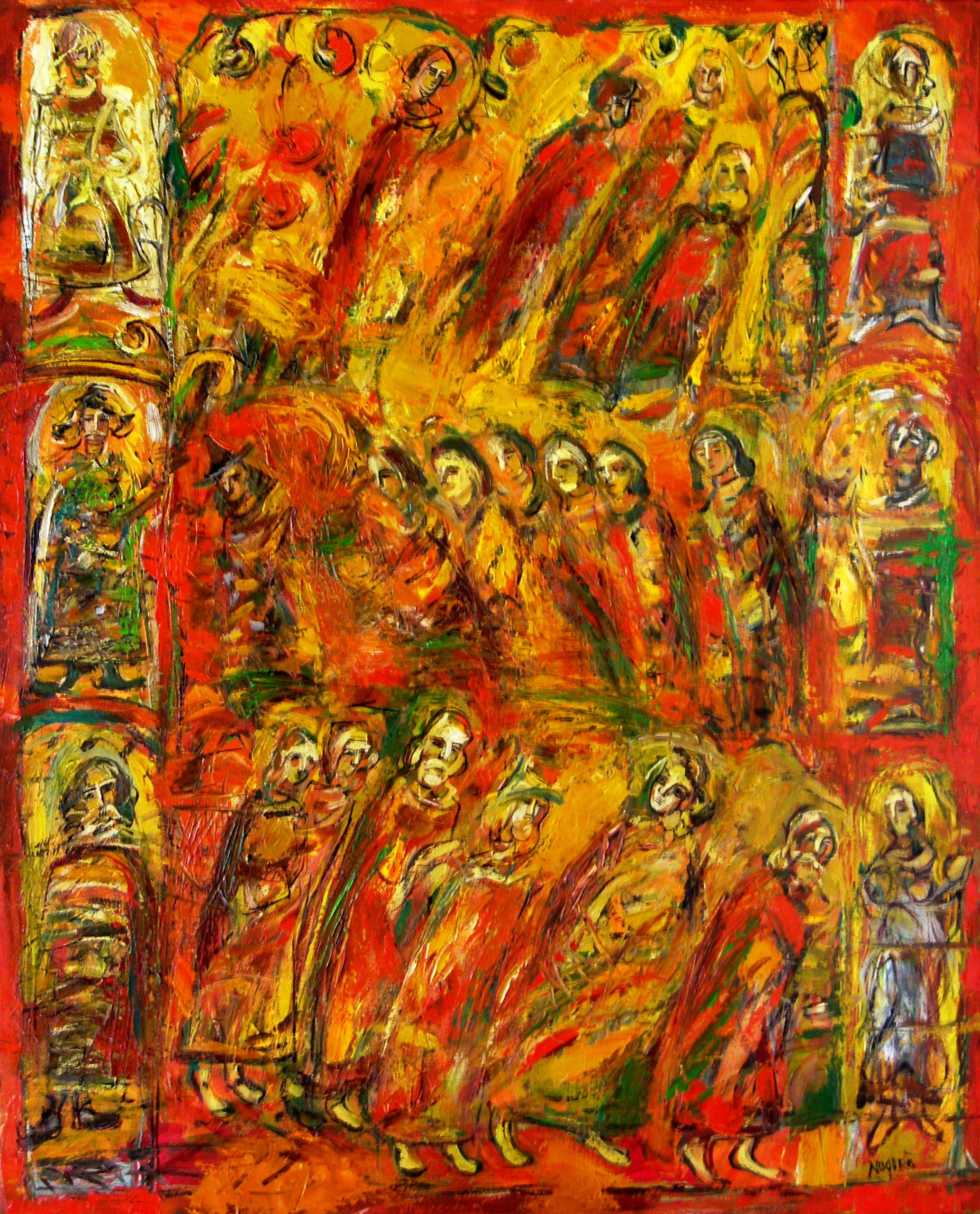 Figurative oil on canvas artwork “Procession II” by Moldovan abstract artist Andrei Negură, 100 × 80 cm, 2006.