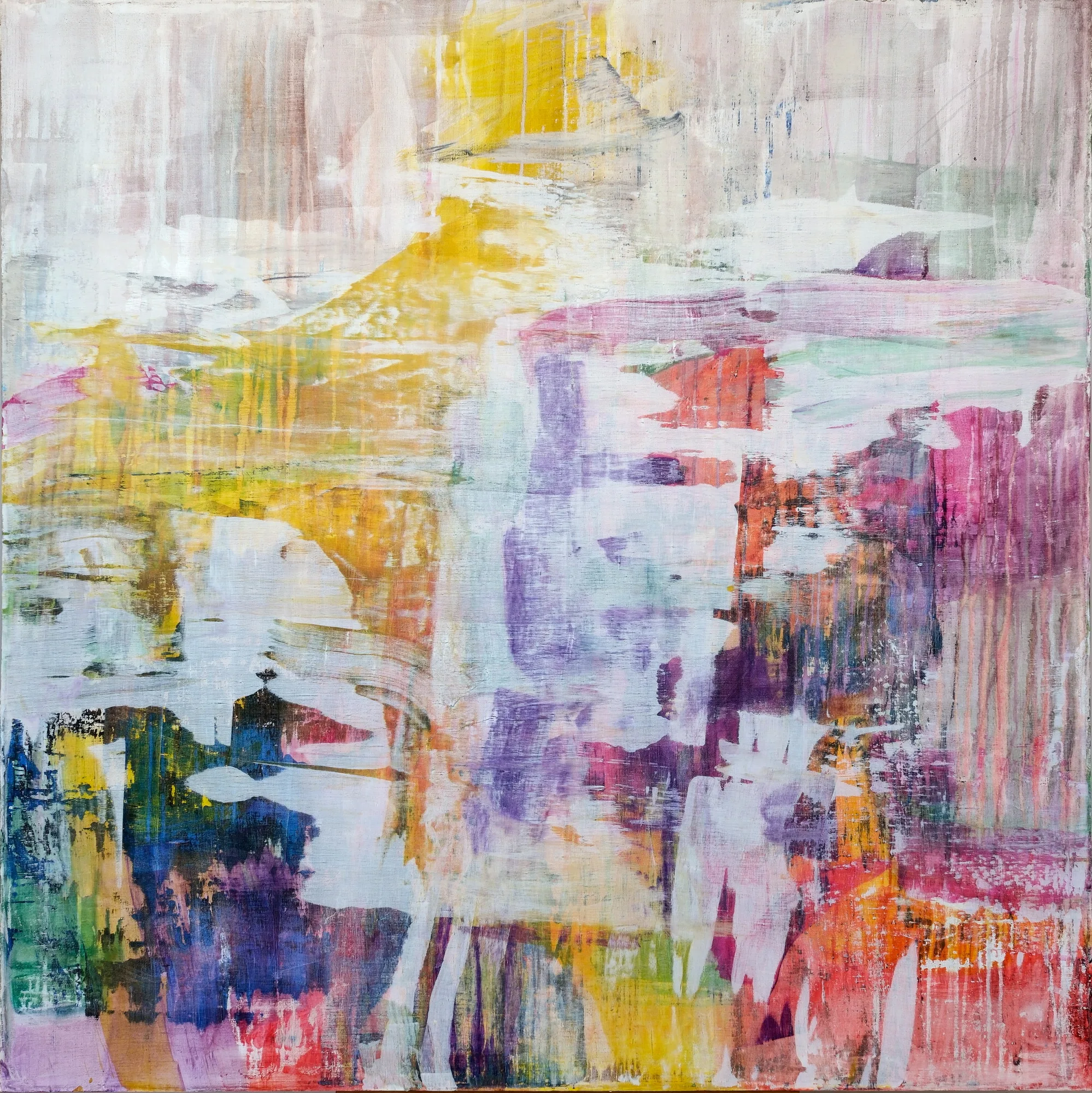 Oil on canvas artwork “Resonance of the Gesture VI” by Moldovan painter Florina Breazu, 133.5 × 132.5 cm, 2022.