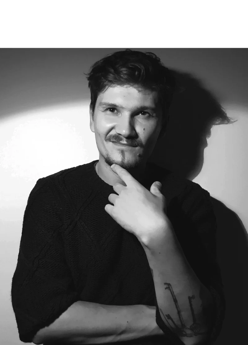 Portrait of Moldovan visual artist and printmaker Ruslan Roșca (born 1987).