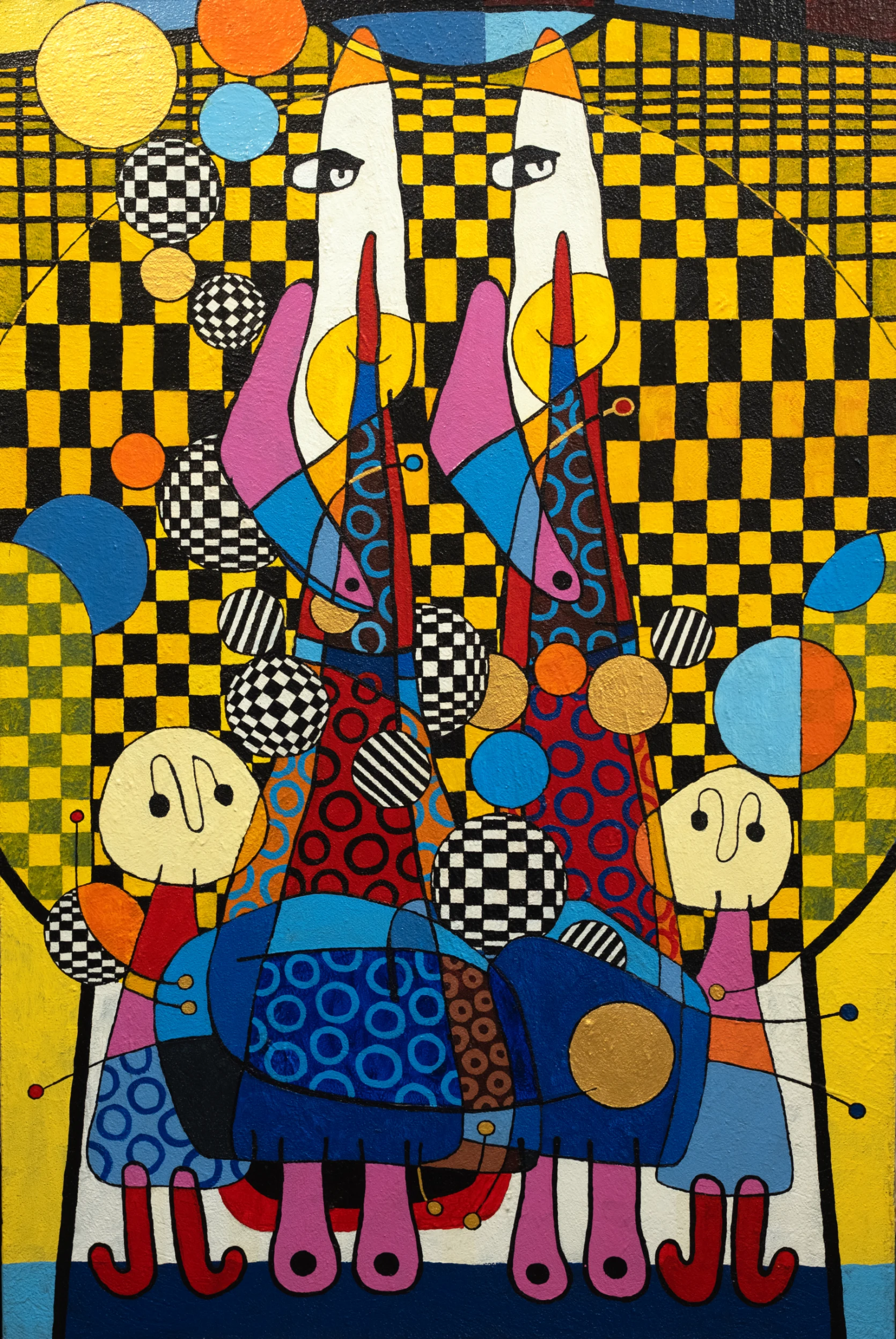Mixed media artwork “Quartet” by Moldovan artist Elena Pruteanu Samburic, 120 × 80 cm, 2025.
