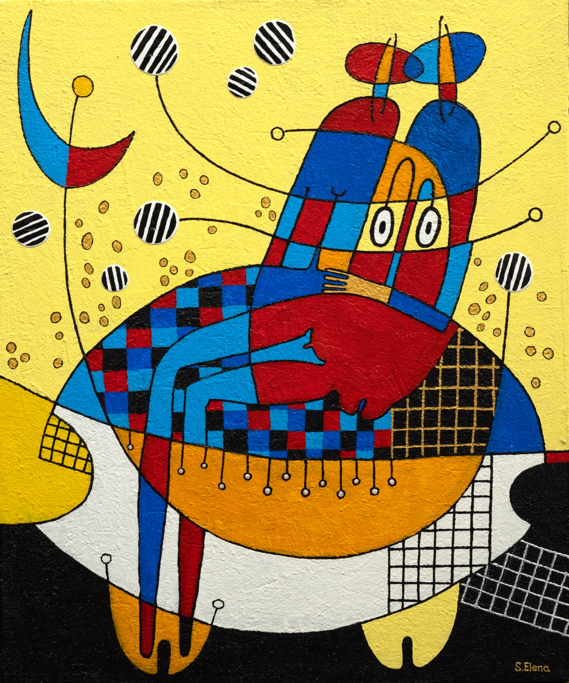 mixed media on linen artwork “Song of Songs” by Moldovan artist Elena Pruteanu Samburic, 60 × 50 cm, 2023.