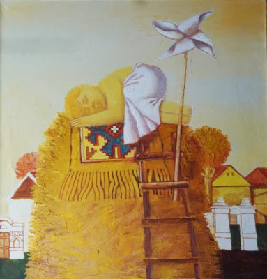 Autumn Scene, 2015, painting by Moldovan artist Vadim Palamarciuc, 120 × 100 cm.