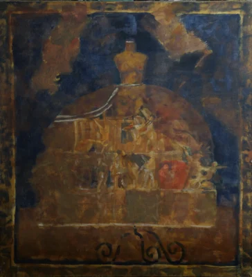 Circus Performer’s Dress, 2017, oil on linen painting by Moldovan artist Vadim Palamarciuc, 120 × 100 cm.