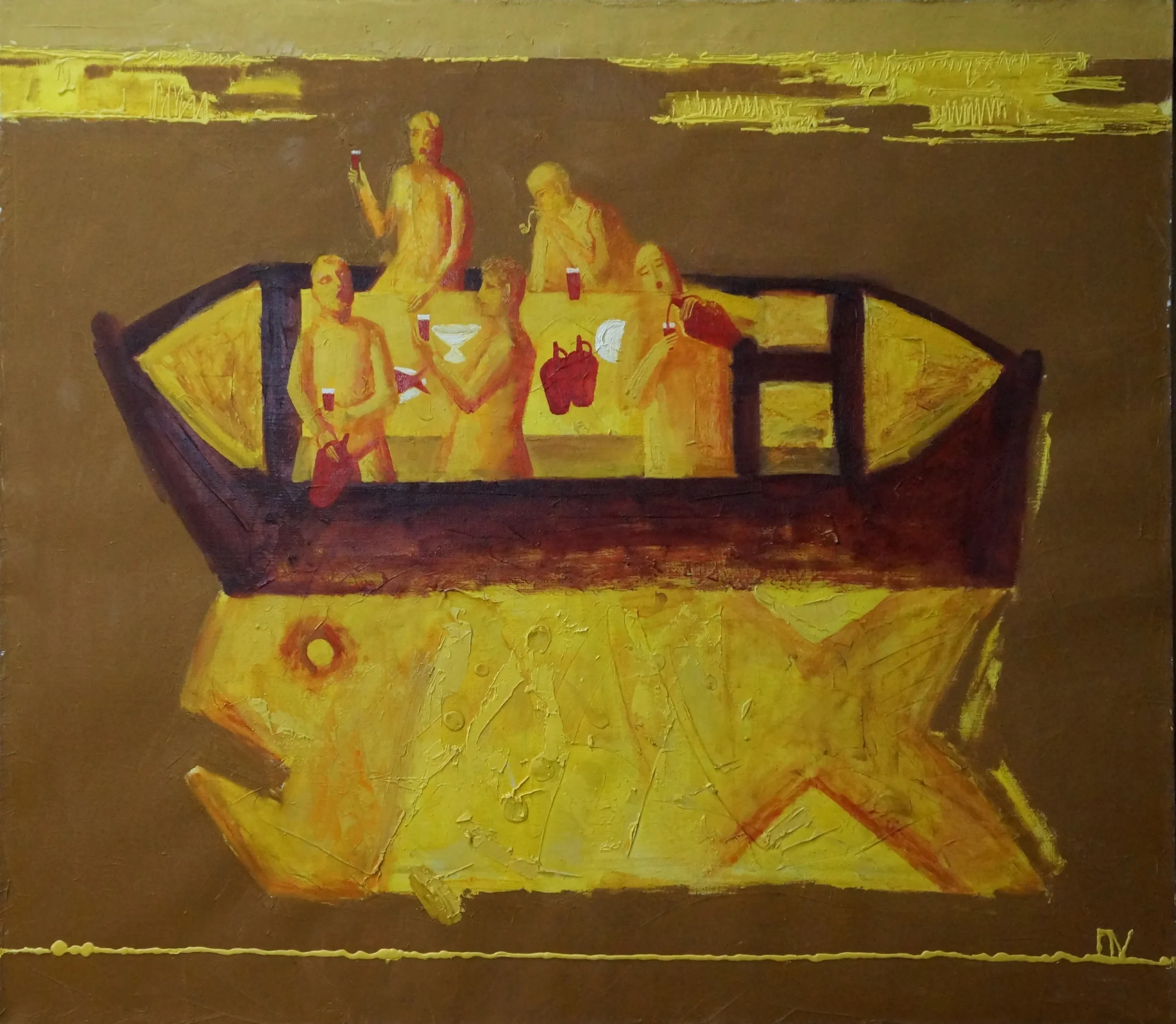 Fisherman’s Song, 2017, oil on linen painting by Moldovan artist Vadim Palamarciuc, 120 × 100 cm.