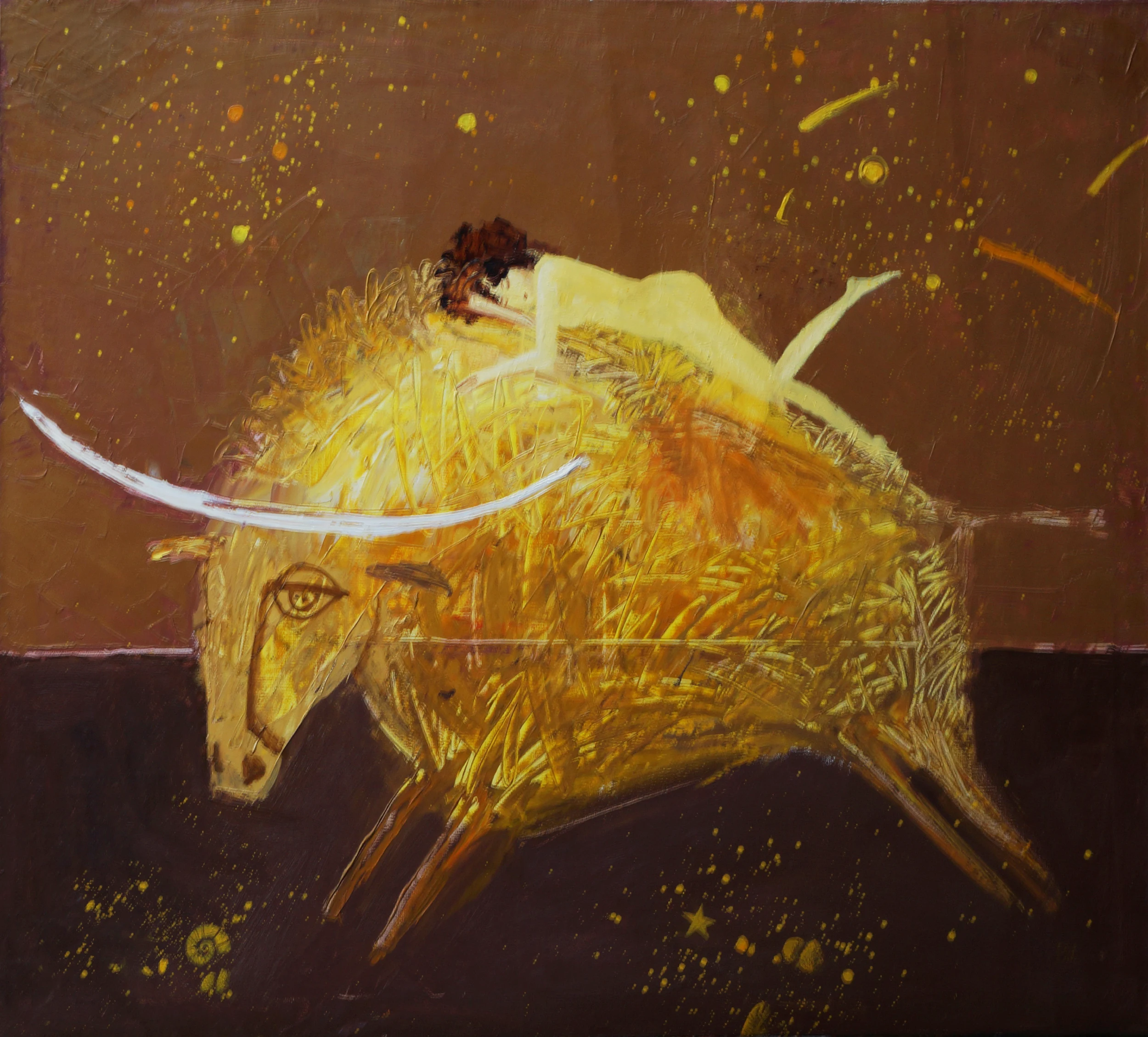 The Abduction of Europa, 2009, oil on linen painting by Moldovan artist Vadim Palamarciuc, 100 × 120 cm.