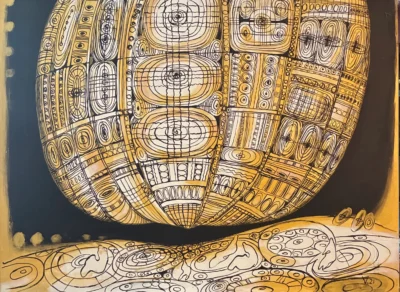 Myth, 2021, metallic acrylic painting by Moldovan artist Valentina Bakhchevan.