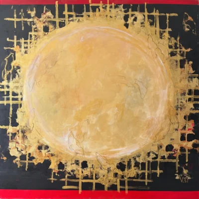 New Sun, acrylic and gold acrylic painting on canvas by Moldovan-American artist Valentina Bakhchevan, 102 × 102 cm, 2024.