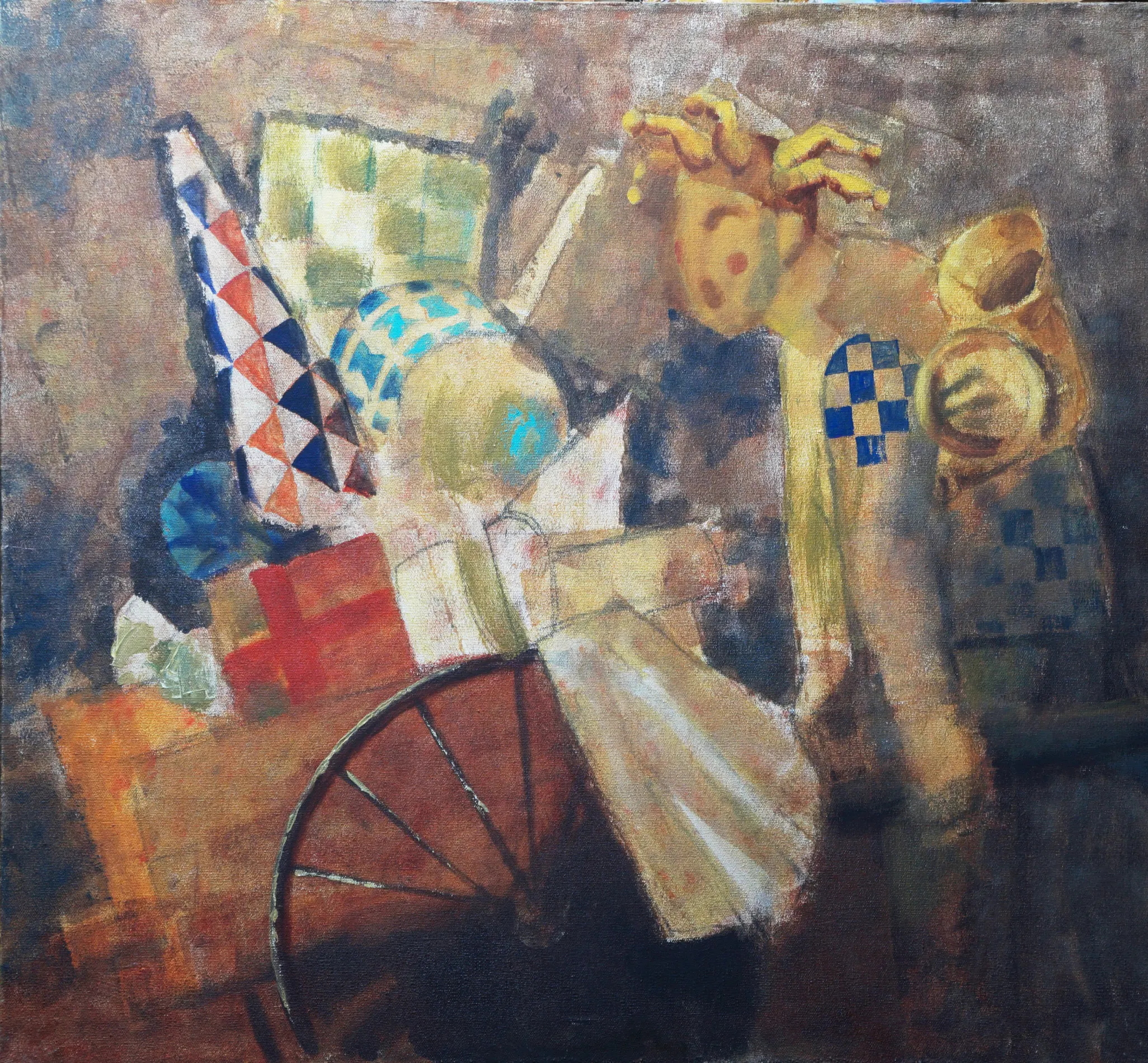 Clown, 2017, oil on linen painting by Moldovan artist Vadim Palamarciuc, 100 × 120 cm.